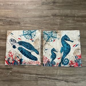 Four Pillow Covers Sea Horse Themed New no tags